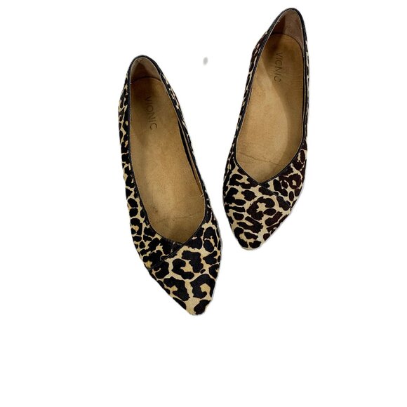 Vionic Leopard Print Calf Hair Ballet Flat Pointy Toe Used - Picture 1 of 11